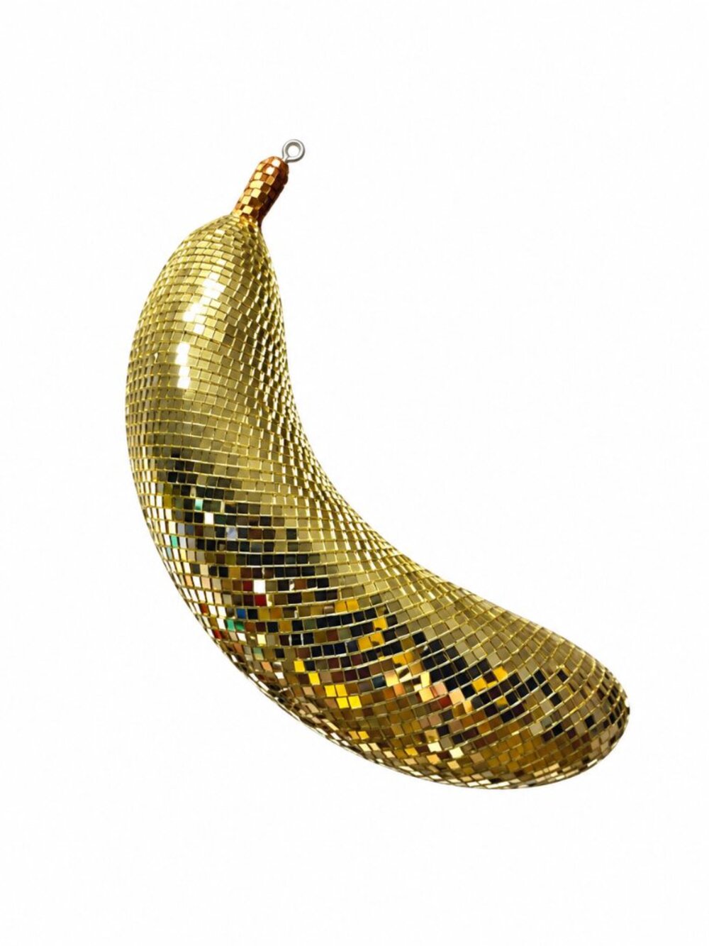 Handmade Small Gold Disco Banana Mirror Tile Sculpture 13"